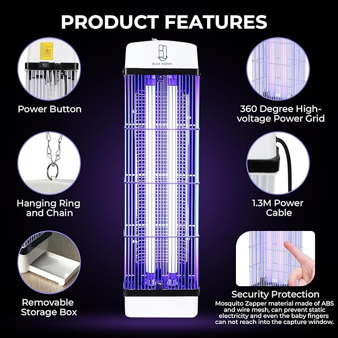Electric Hanging Mosquito Killer Zapper Lamp – 360° Insect Trap with UV Light & Safe Grill